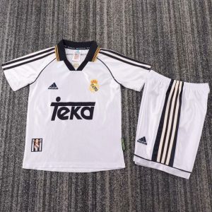 Real Madrid 1999/00 Home Kids Retro Jersey And Shorts