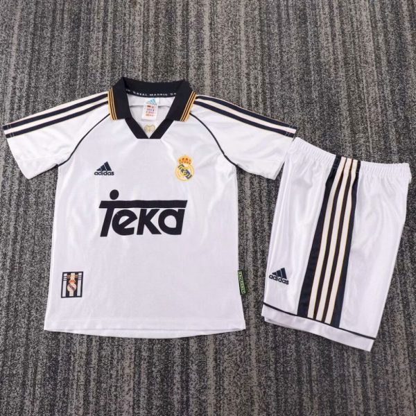 Real Madrid 1999/00 Home Kids Retro Jersey And Shorts