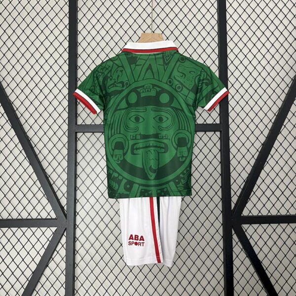 Mexico 1998 Home Kids Retro Jersey And Shorts - Image 2