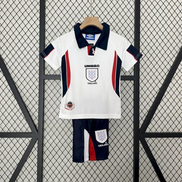 England 1998 Home Kids Retro Jersey And Shorts