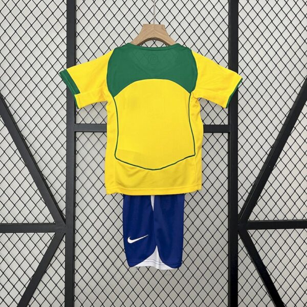 Brazil 2004 Home Kids Retro Jersey And Shorts - Image 2