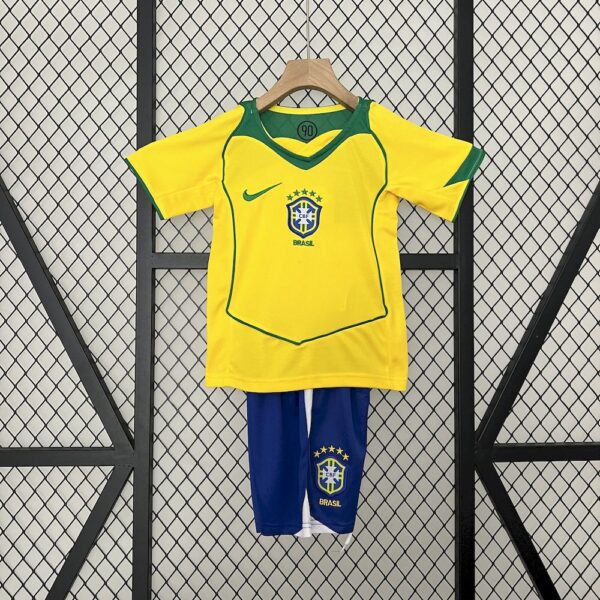 Brazil 2004 Home Kids Retro Jersey And Shorts
