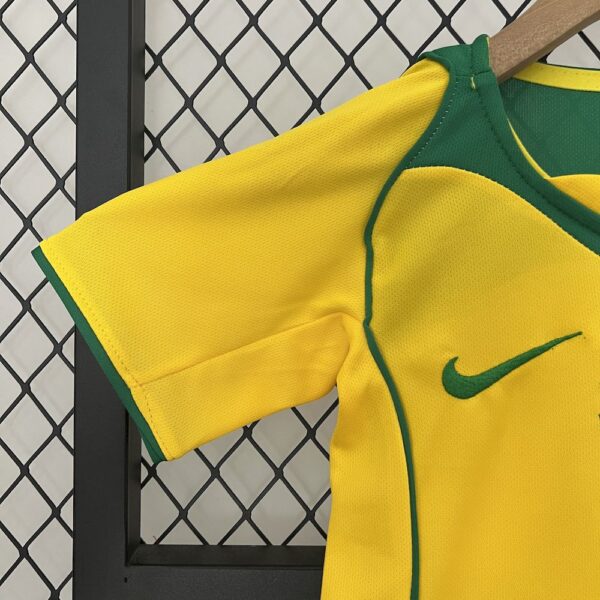 Brazil 2004 Home Kids Retro Jersey And Shorts - Image 3