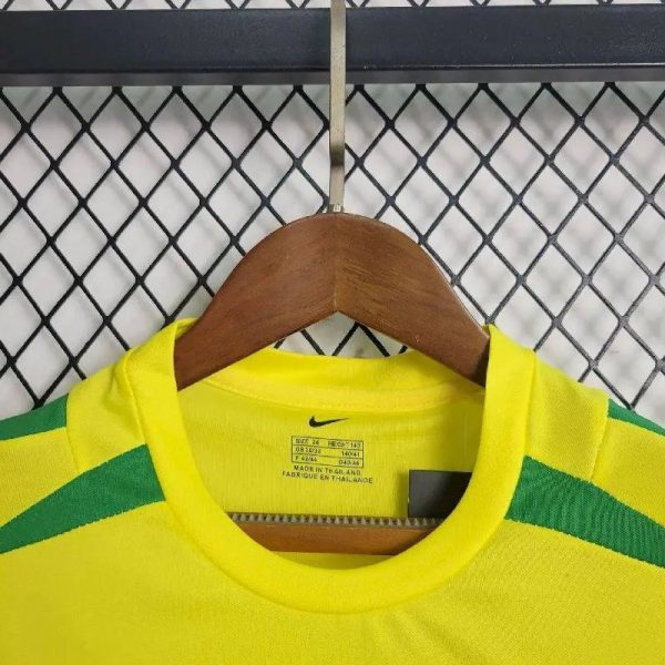 Brazil 2002 Home Kids Retro Jersey And Shorts - Image 6